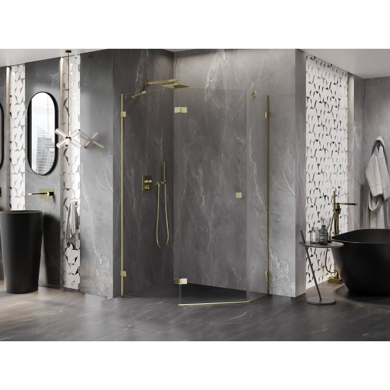Mexen Lunar Fünfeck-Duschkabine, links angeschlagen, 100 x 90 cm, transparent, gold - 831-100L-090P-50-00-L