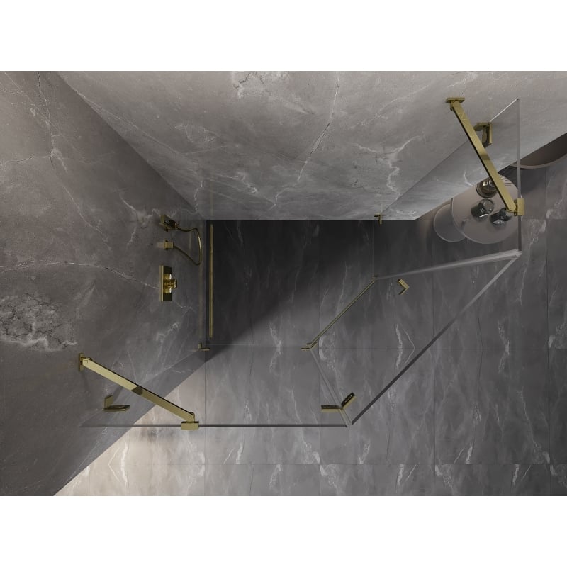 Mexen Lunar Fünfeck-Duschkabine, links angeschlagen, 100 x 90 cm, transparent, gold - 831-100L-090P-50-00-L