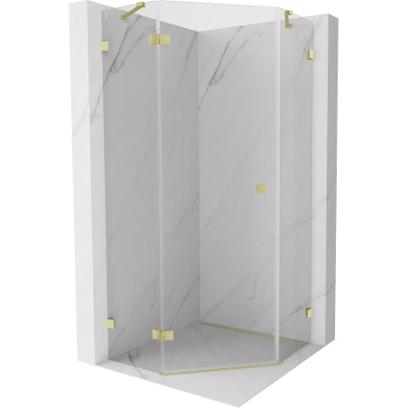 Mexen Lunar Fünfeck-Duschkabine schwenkbar links 80 x 80 cm, transparent, gold gebürstet - 831-080L-080P-55-00-L