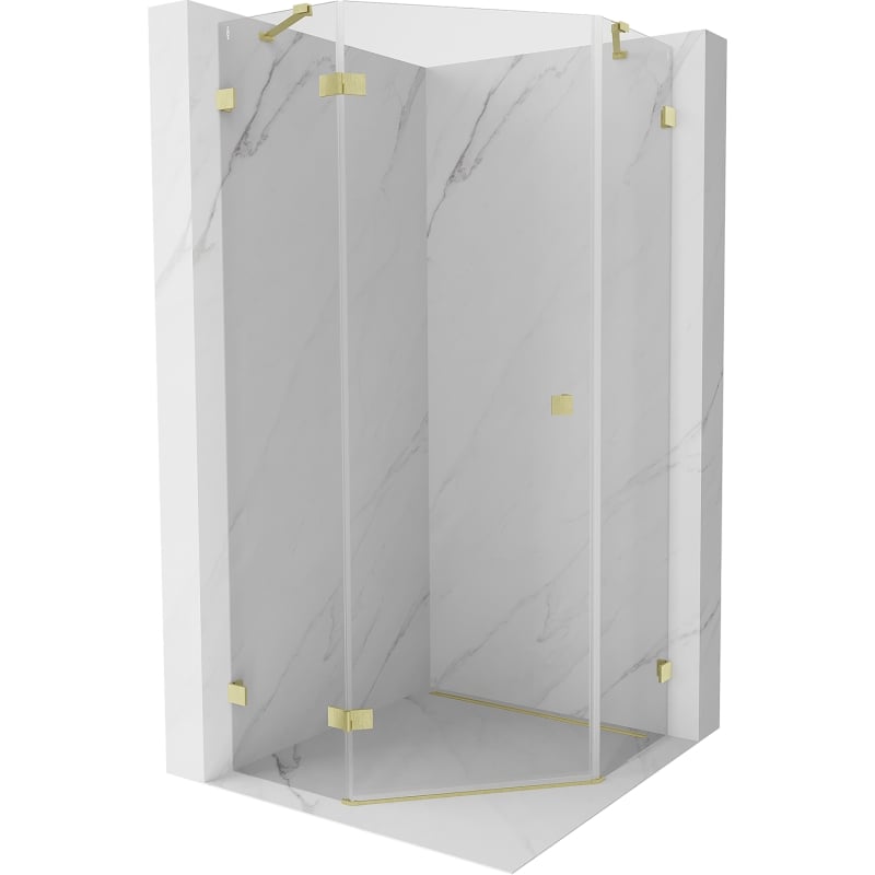 Mexen Lunar fünfeckige Duschkabine links öffnend 90 x 90 cm, transparent, gebürstetes Gold - 831-090L-090P-55-00-L