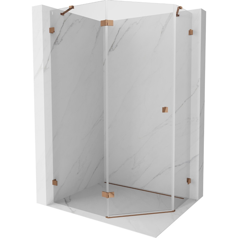 Mexen Lunar Fünfeck-Duschkabine schwenkbar links 100 x 80 cm, transparent, Roségold - 831-100L-080P-60-00-L