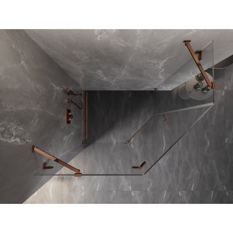 Mexen Lunar Fünfeck-Duschkabine mit nach links öffnender Tür 100 x 90 cm, transparent, Roségold - 831-100L-090P-60-00-L