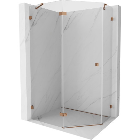 Mexen Lunar Fünfeck-Duschkabine mit nach links öffnender Tür 100 x 90 cm, transparent, Roségold - 831-100L-090P-60-00-L