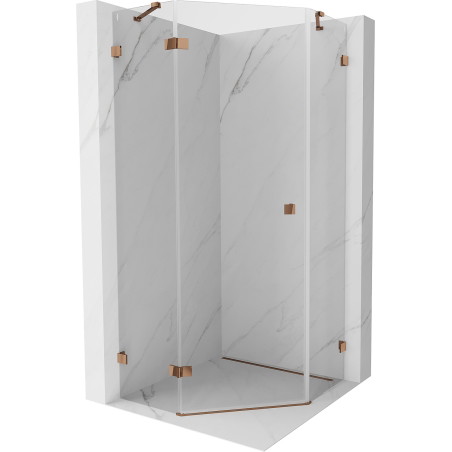 Mexen Lunar fünfeckige Duschkabine, links öffnend, 100 x 100 cm, transparent, Roségold - 831-100L-100P-60-00-L