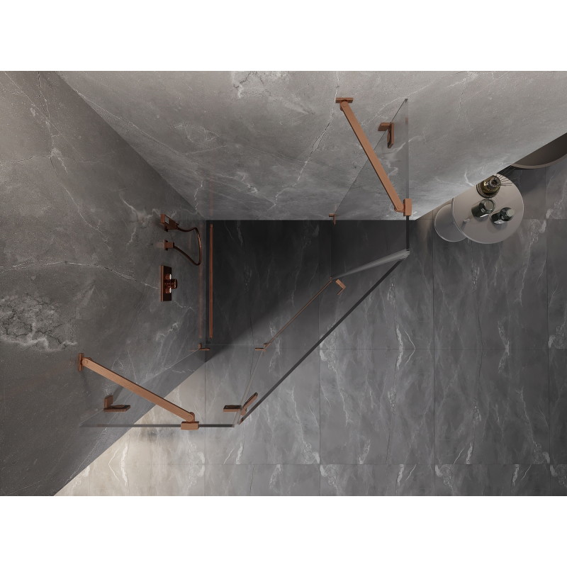 Mexen Lunar Fünfeck-Duschkabine anschlagbar links 80 x 80 cm, transparent, gebürstetes Kupfer - 831-080L-080P-65-00-L