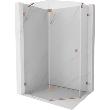 Mexen Lunar fünfeckige Duschkabine, schwenkbar, links 90 x 80 cm, transparent, gebürstetes Kupfer - 831-090L-080P-65-00-L