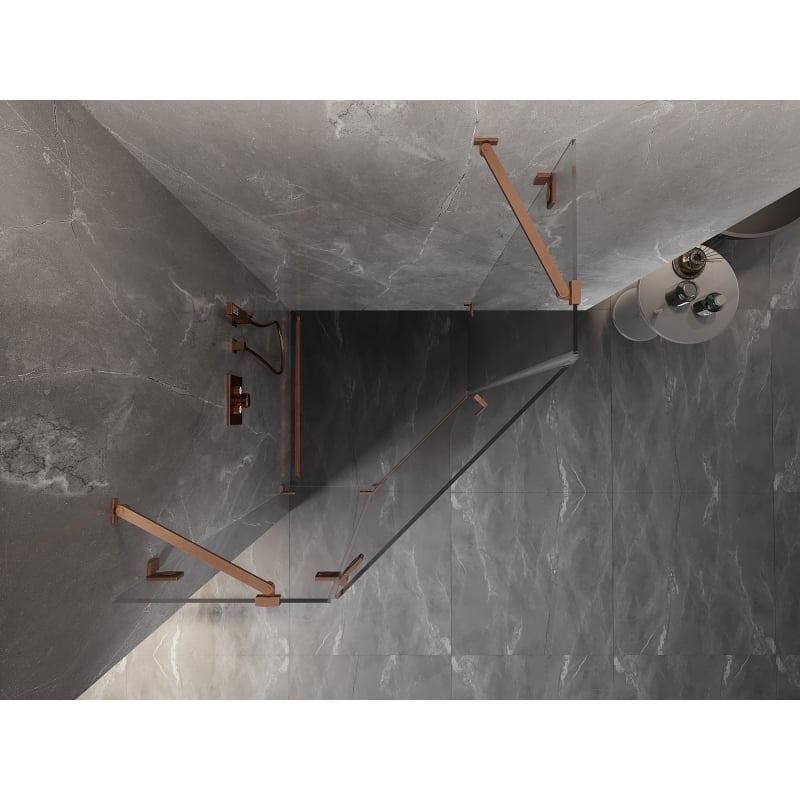 Mexen Lunar fünfeckige Duschkabine Drehbar Links 90 x 90 cm, transparent, gebürstetes Kupfer - 831-090L-090P-65-00-L