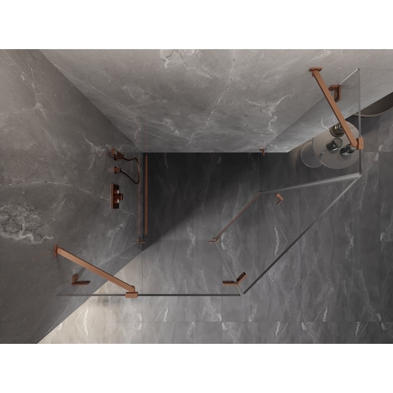 Mexen Lunar fünfeckige Duschkabine schwenkbar links 100 x 90 cm, transparent, gebürstetes Kupfer - 831-100L-090P-65-00-L
