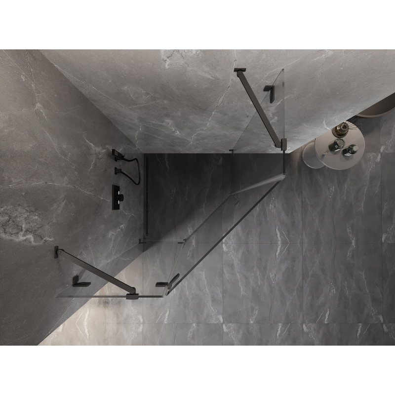 Mexen Lunar fünfeckige Duschkabine mit links öffnender Tür 80 x 80 cm, transparent, gebürstetes Gun Gray