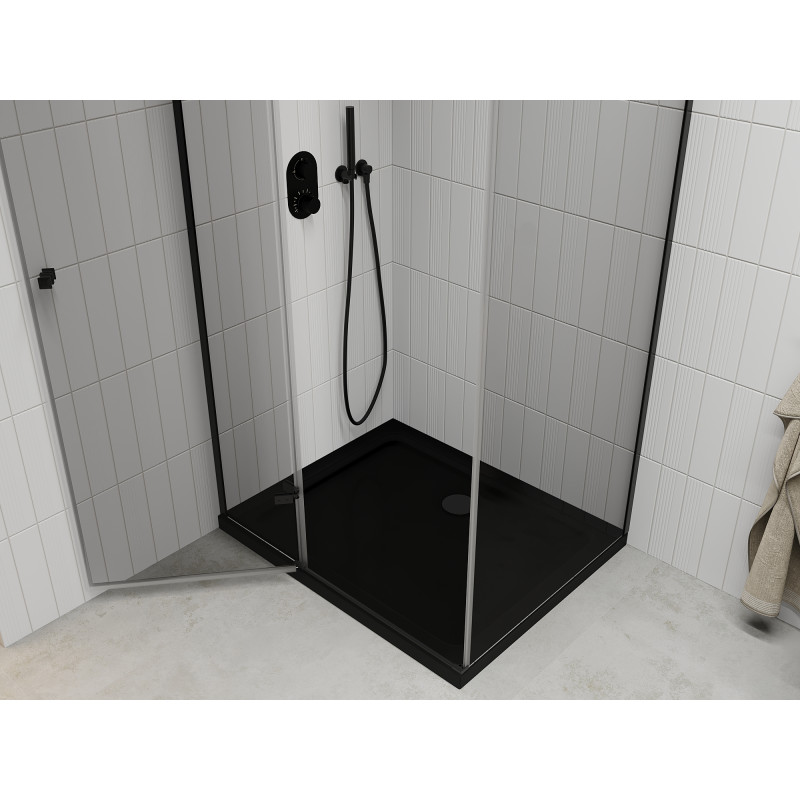 Mexen Roma Klappbare Duschkabine 100 x 90 cm, transparent, schwarz + Duschwanne Flat, schwarz - 854-100-090-70-00-4070B