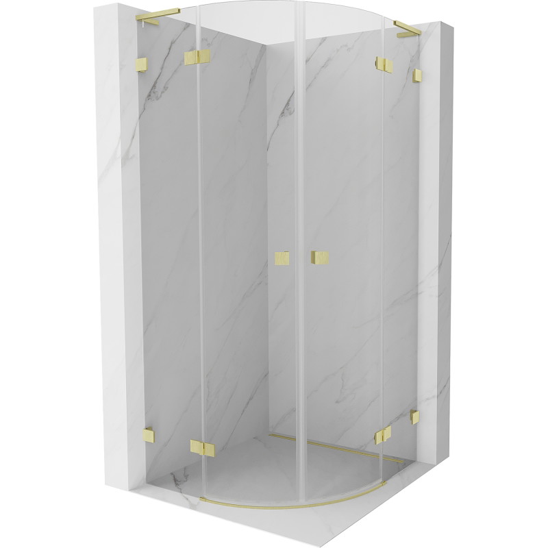 Mexen Lunar L Duschkabine Halbkreis Drehbar 90 x 90 cm, transparent, gebürstet gold - 833L-090L-090P-55-00