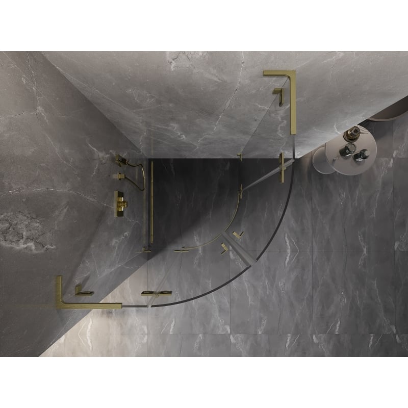 Mexen Lunar L Duschkabine Halbkreis Drehbar 90 x 90 cm, transparent, gebürstet gold - 833L-090L-090P-55-00