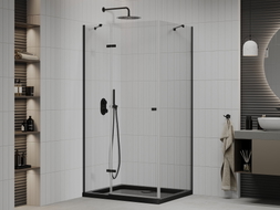 Mexen Roma drehbare Duschkabine 120 x 80 cm, transparent, schwarz + Flat Duschwanne, schwarz - 854-120-080-70-00-4070B
