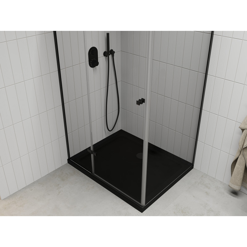 Mexen Roma drehbare Duschkabine 120 x 80 cm, transparent, schwarz + Flat Duschwanne, schwarz - 854-120-080-70-00-4070B