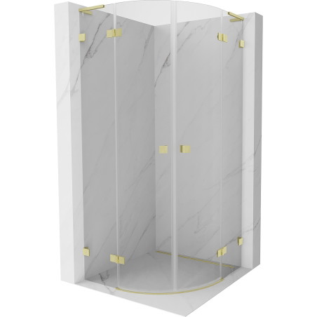 Mexen Lunar L halbkreisförmige Duschkabine zum Öffnen 100 x 100 cm, transparent, gebürstetes Gold - 833L-100L-100P-55-00