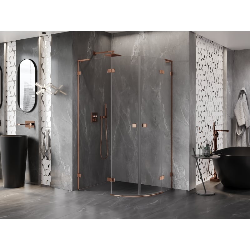 Mexen Lunar L halbrunde Duschkabine schwenkbar links 100 x 90 cm, transparent, Roségold - 833L-100L-090P-60-00