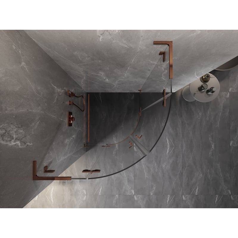Mexen Lunar L Duschkabine halbrund schwenkbar 100 x 100 cm, transparent, Roségold - 833L-100L-100P-60-00
