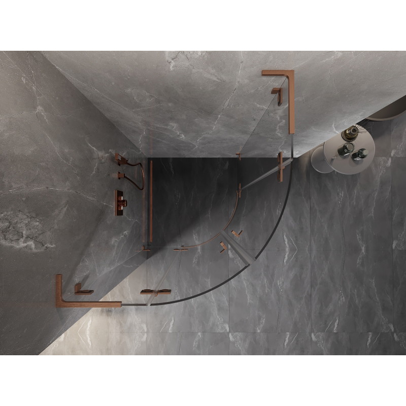 Mexen Lunar L Duschkabine halbrund schwenkbar 100 x 100 cm, transparent, gebürstetes Kupfer - 833L-100L-100P-65-00