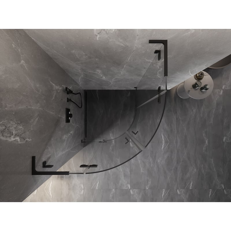 Mexen Lunar L Halbkreis-Duschkabine schwenkbar 90 x 90 cm, transparent, schwarz - 833L-090L-090P-70-00