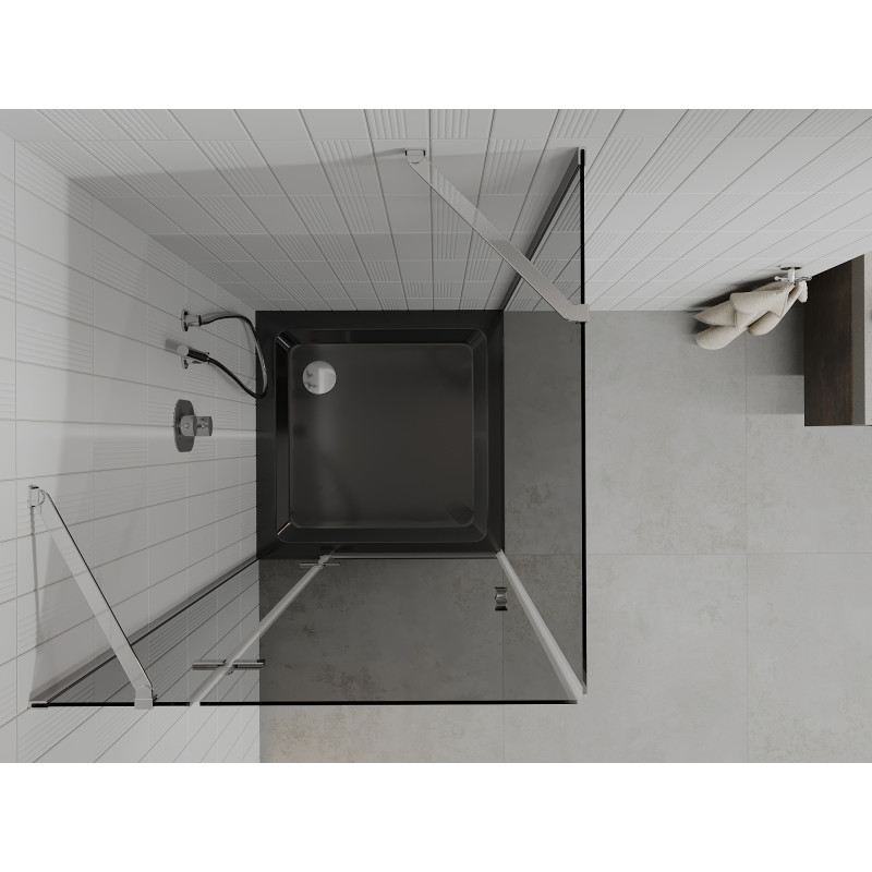 Mexen Roma Schwenkbare Duschkabine 80 x 80 cm, Graphit, Chrom + Duschwanne Flat, Schwarz - 854-080-080-01-40-4070