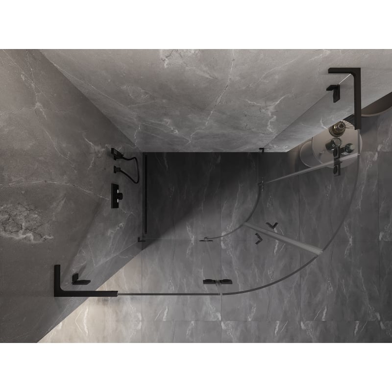 Mexen Lunar L Duschkabine Halbkreis Pendeltür links 100 x 90 cm, transparent, schwarz - 833L-100L-090P-70-00