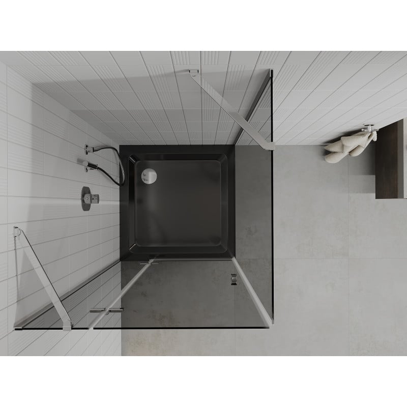 Mexen Roma Duschkabine schwenkbar 90 x 90 cm, Graphit, Chrom + Duschwanne Flat, schwarz - 854-090-090-01-40-4070