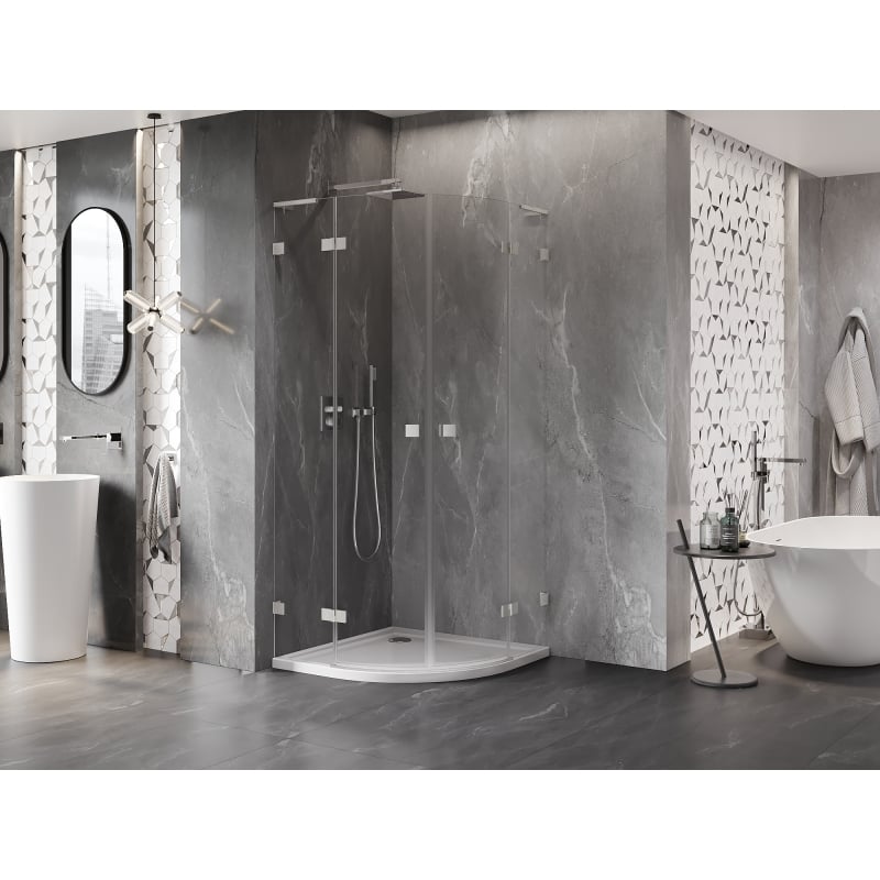 Mexen Lunar L Runddusche Pendeltür 90 x 90 cm, transparent, gebürsteter Nickel - 833L-090L-090P-97-00