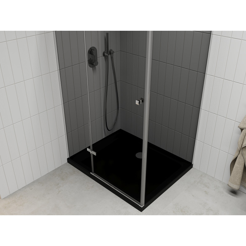 Mexen Roma Duschkabine schwenkbar 90 x 120 cm, Graphit, Chrom + Duschwanne Flat, schwarz - 854-090-120-01-40-4070