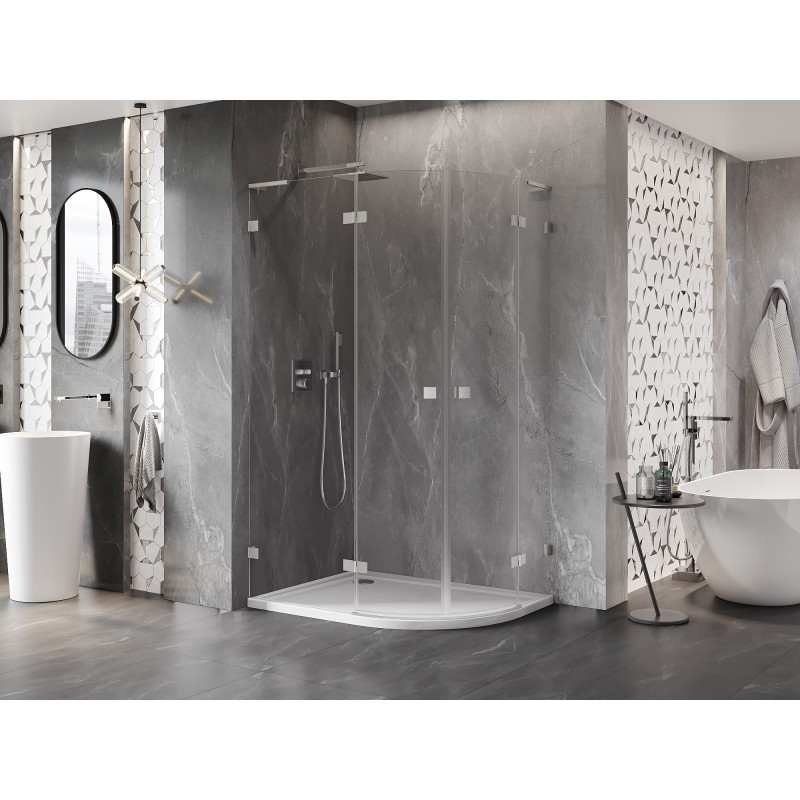 Mexen Lunar L Halbrunde, schwenkbare Duschkabine links 100 x 90 cm, transparent, gebürsteter Nickel - 833L-100L-090P-97-00