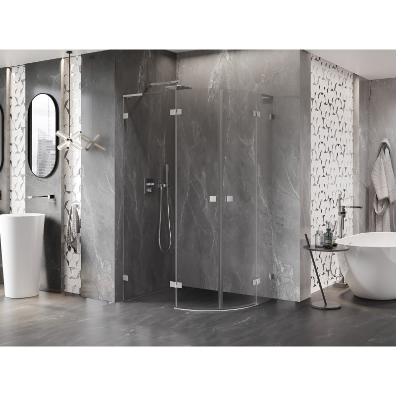 Mexen Lunar L Halbrunde, schwenkbare Duschkabine links 100 x 90 cm, transparent, gebürsteter Nickel - 833L-100L-090P-97-00