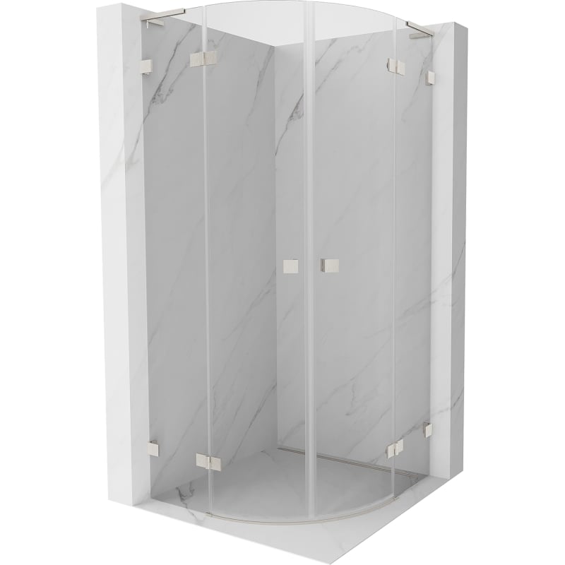 Mexen Lunar L halbkreisförmige Duschkabine mit Schwingtür 100 x 100 cm, transparent, gebürsteter Nickel - 833L-100L-100P-97-00