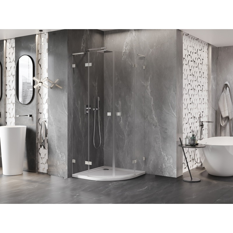 Mexen Lunar L halbkreisförmige Duschkabine mit Schwingtür 100 x 100 cm, transparent, gebürsteter Nickel - 833L-100L-100P-97-00