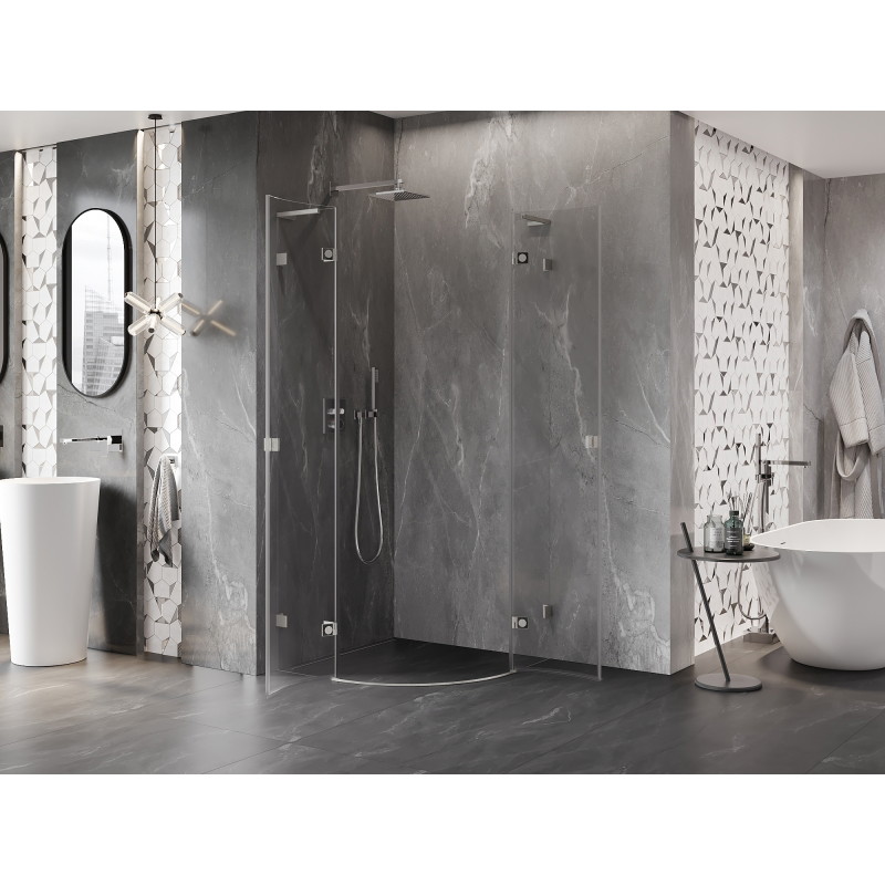 Mexen Lunar L halbkreisförmige Duschkabine mit Schwingtür 100 x 100 cm, transparent, gebürsteter Nickel - 833L-100L-100P-97-00
