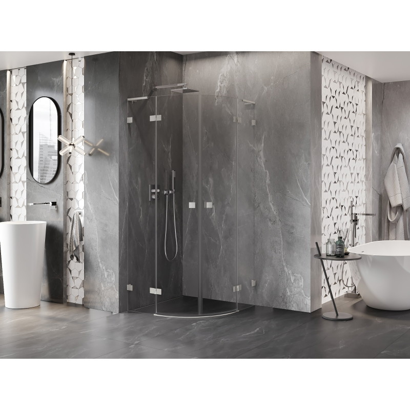 Mexen Lunar L halbkreisförmige Duschkabine mit Schwingtür 100 x 100 cm, transparent, gebürsteter Nickel - 833L-100L-100P-97-00