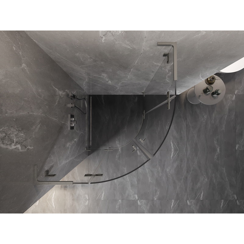 Mexen Lunar L halbkreisförmige Duschkabine mit Schwingtür 100 x 100 cm, transparent, gebürsteter Nickel - 833L-100L-100P-97-00