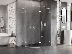 Mexen Lunar L Duschkabine halbrund schwenkbar rechts 100 x 90 cm, transparent, weiß - 833L-100P-090L-20-00