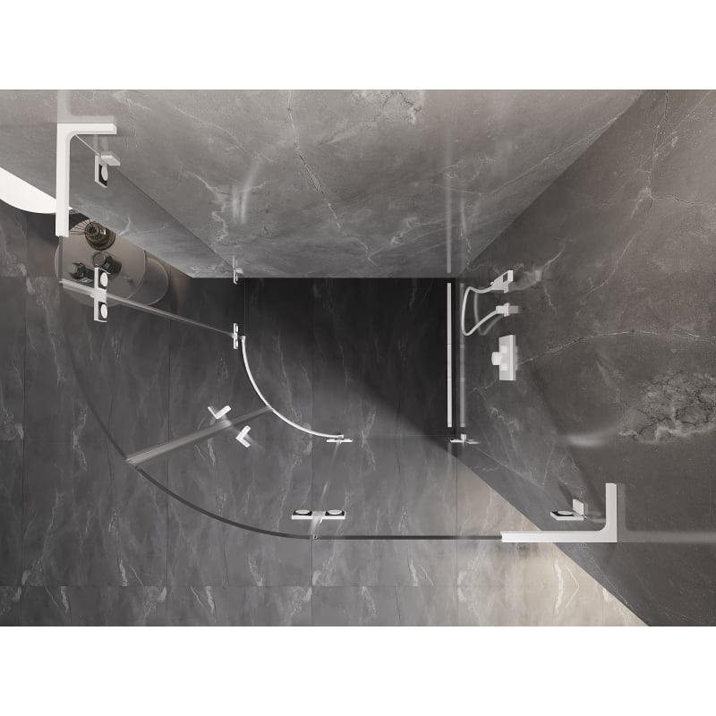 Mexen Lunar L Duschkabine halbrund schwenkbar rechts 100 x 90 cm, transparent, weiß - 833L-100P-090L-20-00