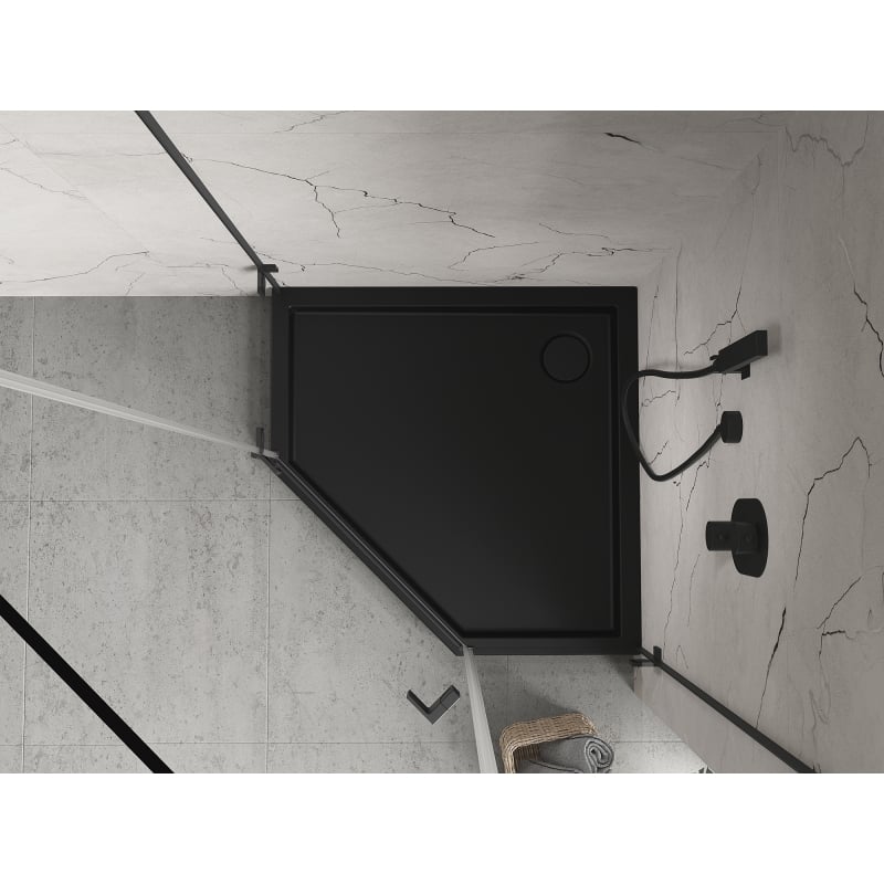 Mexen Flow+ Fünfeck-Duschwanne 90 x 90 cm, Schwarz Matt - 46P709090H