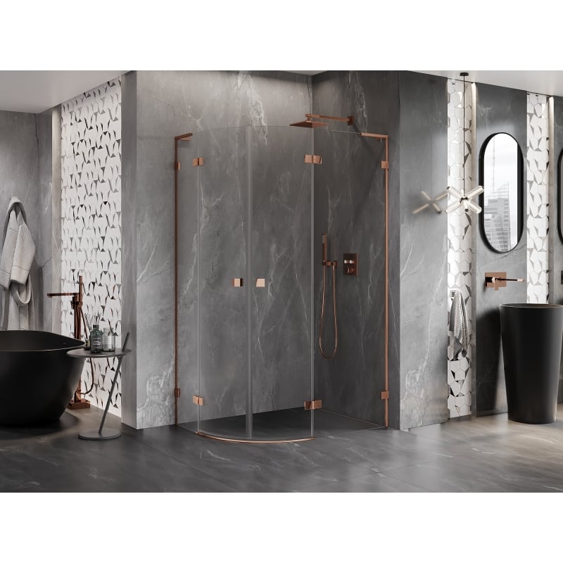 Mexen Lunar L halbkreisförmige Duschkabine, rechte öffnende Tür 100 x 90 cm, transparent, Roségold - 833L-100P-090L-60-00