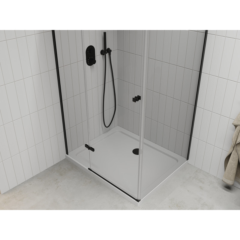 Mexen Roma schwenkbare Duschkabine 80 x 70 cm, transparent, schwarz + Flat Duschtasse, weiß - 854-080-070-70-00-4010B