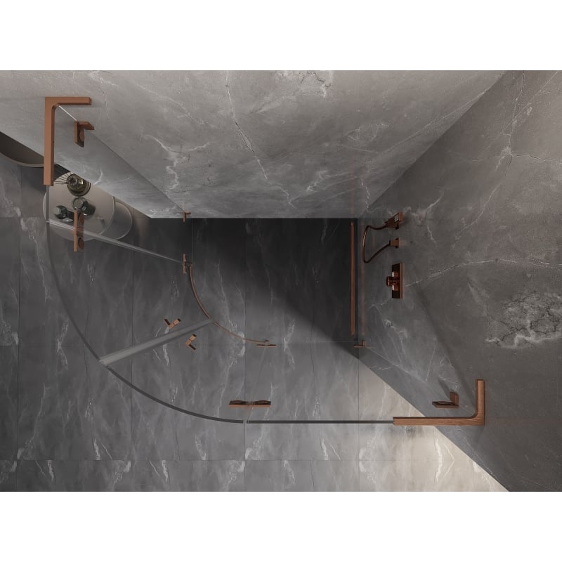 Mexen Lunar L Duschkabine halbrund klappbar rechts 100 x 90 cm, transparent, gebürstetes Kupfer - 833L-100P-090L-65-00