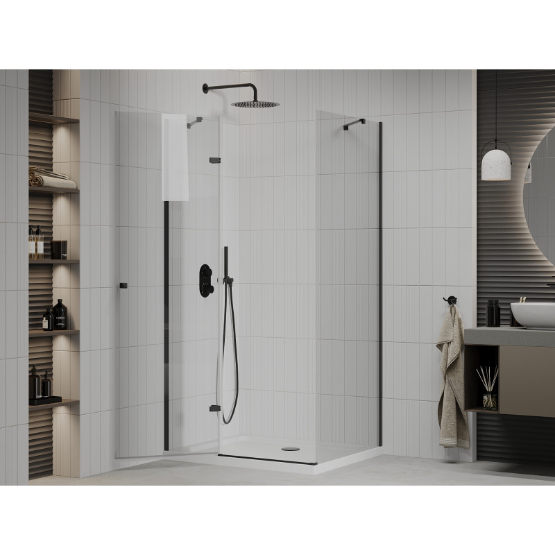 Mexen Roma Duschkabine klappbar 70 x 110 cm, transparent, schwarz + Duschwanne Flat, weiß - 854-070-110-70-00-4010B