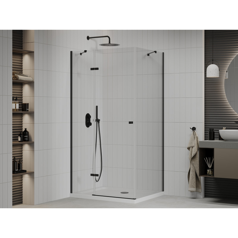 Mexen Roma schiebbare Duschkabine 70 x 120 cm, transparent, schwarz + Duschwanne Flat, weiß - 854-070-120-70-00-4010B