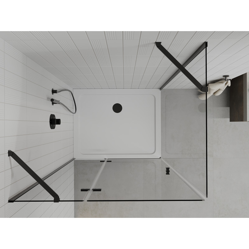 Mexen Roma schwenkbare Duschkabine 80 x 70 cm, transparent, schwarz + Flat Duschtasse, weiß - 854-080-070-70-00-4010B