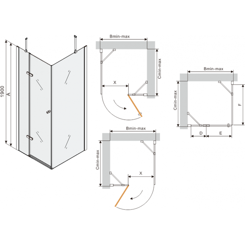 Mexen Roma Duschkabine schwenkbar 80 x 80 cm, transparent, schwarz + Dusche Flat, weiß - 854-080-080-70-00-4010B