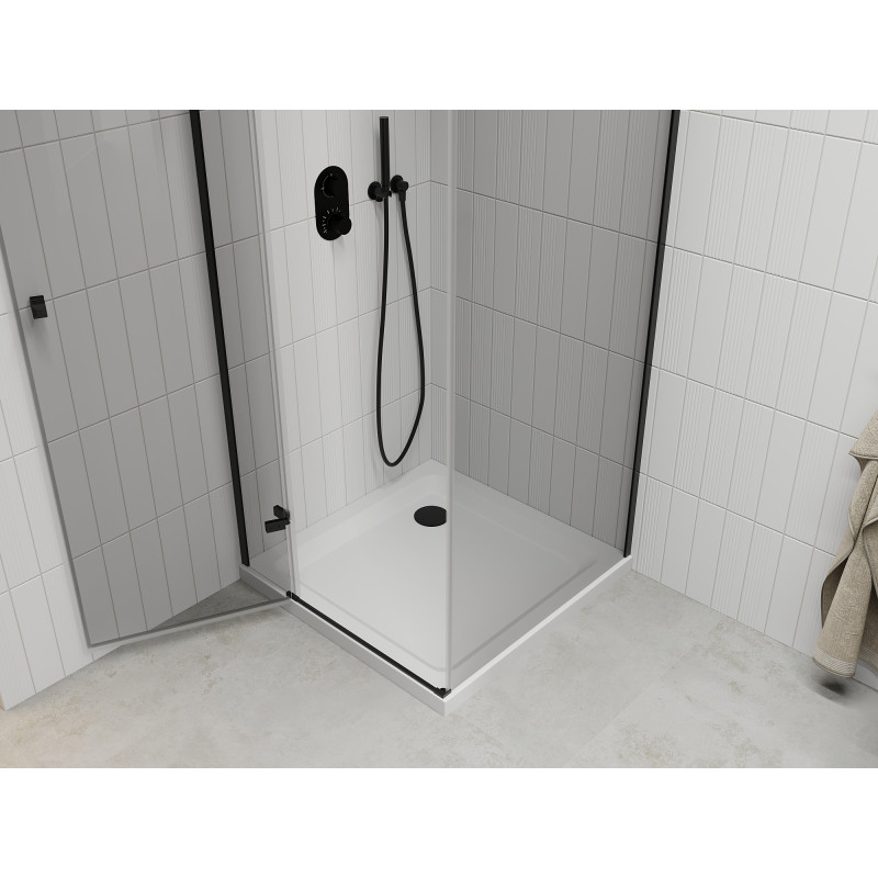 Mexen Roma Duschkabine schwenkbar 80 x 80 cm, transparent, schwarz + Dusche Flat, weiß - 854-080-080-70-00-4010B