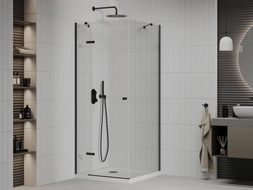 Mexen Roma Duschkabine schwenkbar 80 x 80 cm, transparent, schwarz + Dusche Flat, weiß - 854-080-080-70-00-4010B