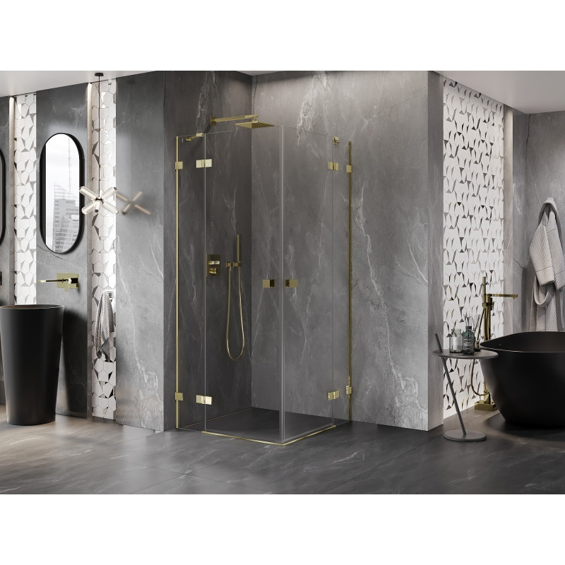 Mexen Lunar Duo Duschkabine schwingbar 80 x 80 cm, transparent, gold - 834-080L-080P-50-00