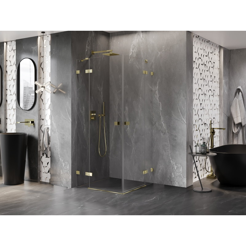 Mexen Lunar Duo Duschkabine schwingbar 80 x 80 cm, transparent, gold - 834-080L-080P-50-00