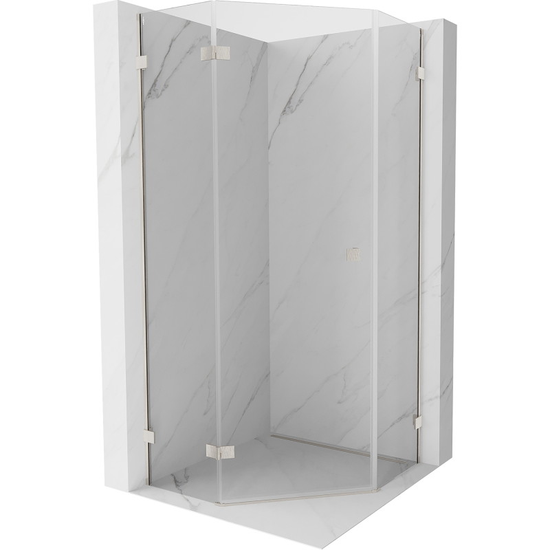 Mexen Lunar Fünfeck-Duschkabine mit linker Tür 80 x 80 cm, transparent, gebürstetes Nickel - 831-080L-080P-97-00-L